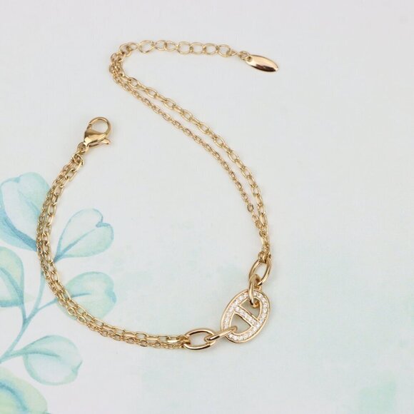 "Sparkling Oval Charm Rose Gold Bracelet with Adjustable Chain, XPBL0829 - Picture 4 of 13